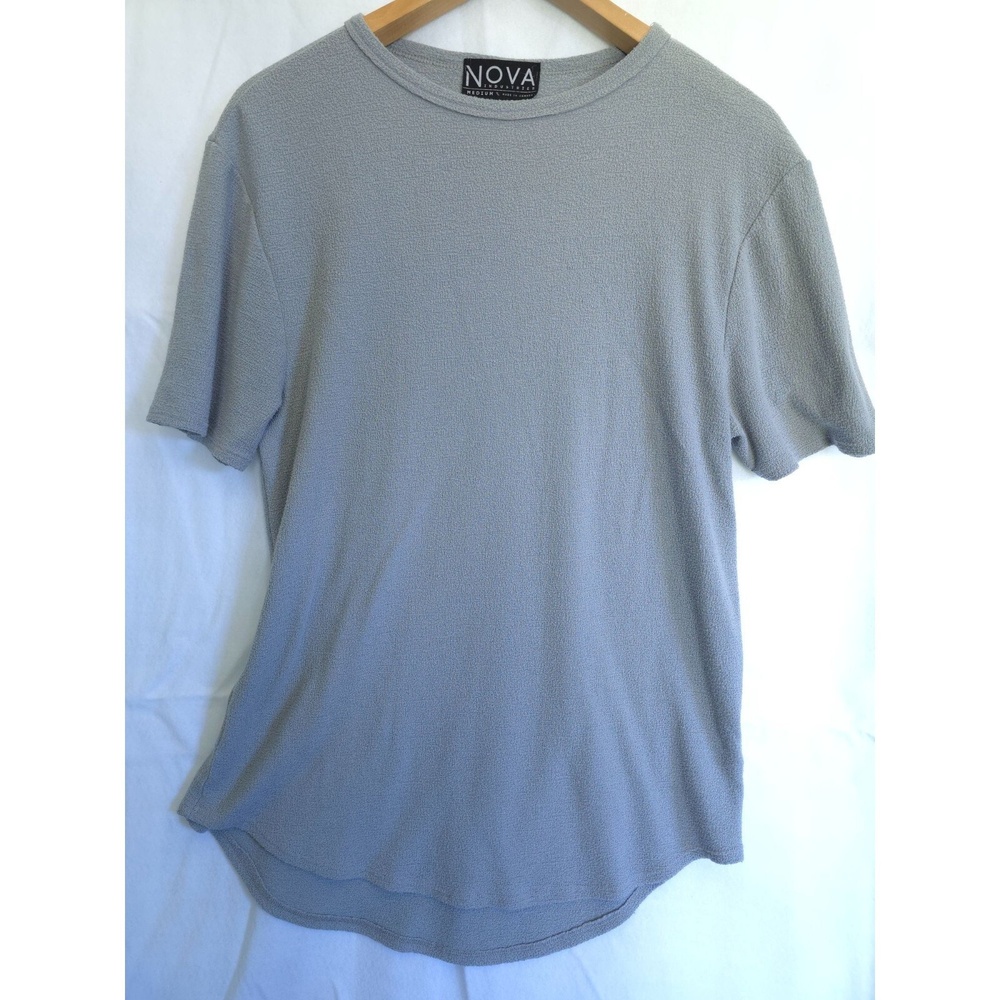 Vintage Nova Industries Gray Short Sleeve Textured Top Size M Polyester/Rayon Bl